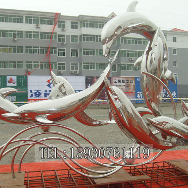 大型不锈钢海豚雕塑园林不锈钢雕塑广场不锈钢雕塑海洋主题雕塑