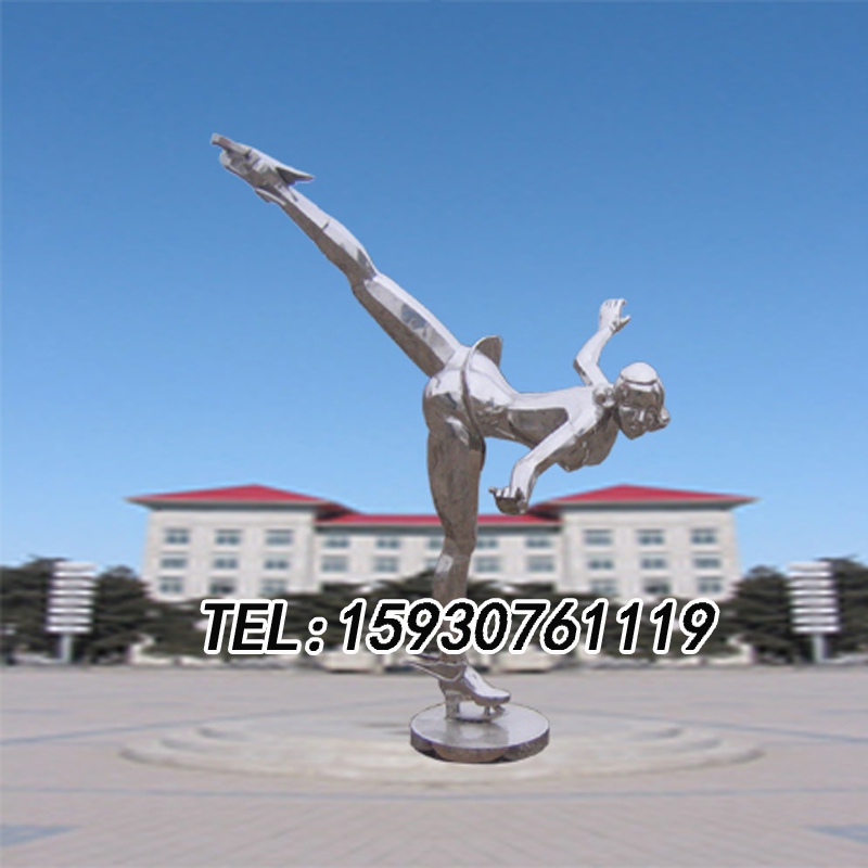 定做不锈钢滑冰运动员人物雕塑运动馆抽象滑冰溜冰人物雕塑