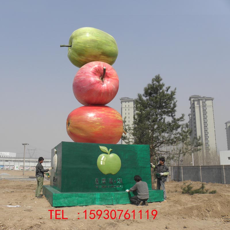 大型水果雕塑，苹果樱桃不锈钢抽象雕塑，户外广场公园景观雕塑摆件